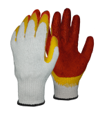 Х/Б «Стандарт» перчатки «Мастер защиты» с двойным латексным жёлто-красным обливом ладонной части, 10 класс, с машинным оверлоком, белые (23 см.)